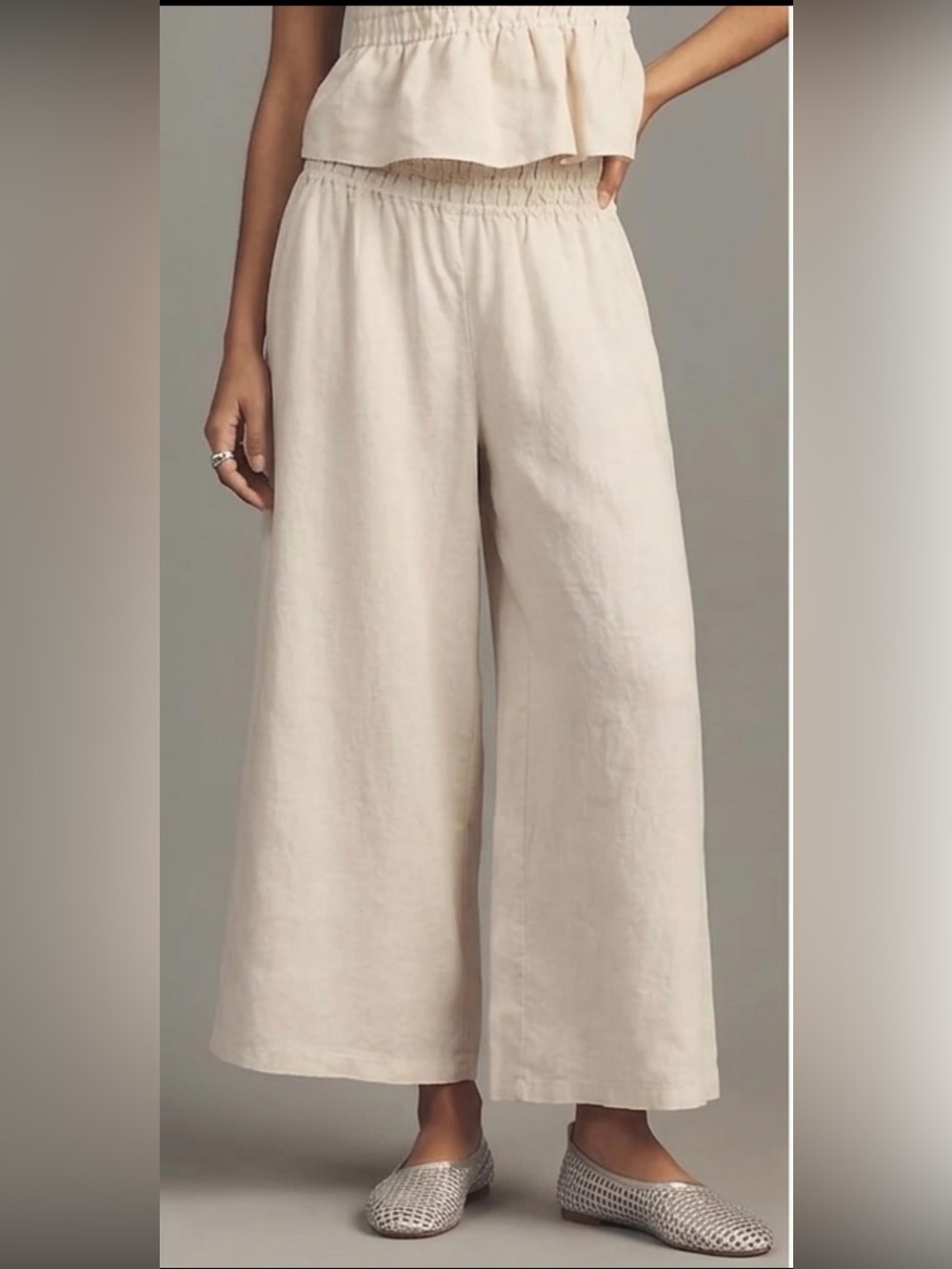 Anthropologie Wide-Leg Linen Blend Pants in Light Beige